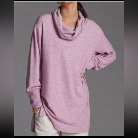 Anthropologie Maeve Tunic Cowl Neck Sweater Medium Relaxed Soft Pink Oversized - Picture 5 of 15